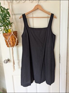a new day Black Square-Neck Mini Dress Linen Blend Large